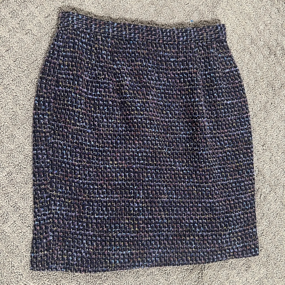 Vintage Renée Duval Paris Tweed Mini Skirt Navy Bouclé French Chic, Size 6